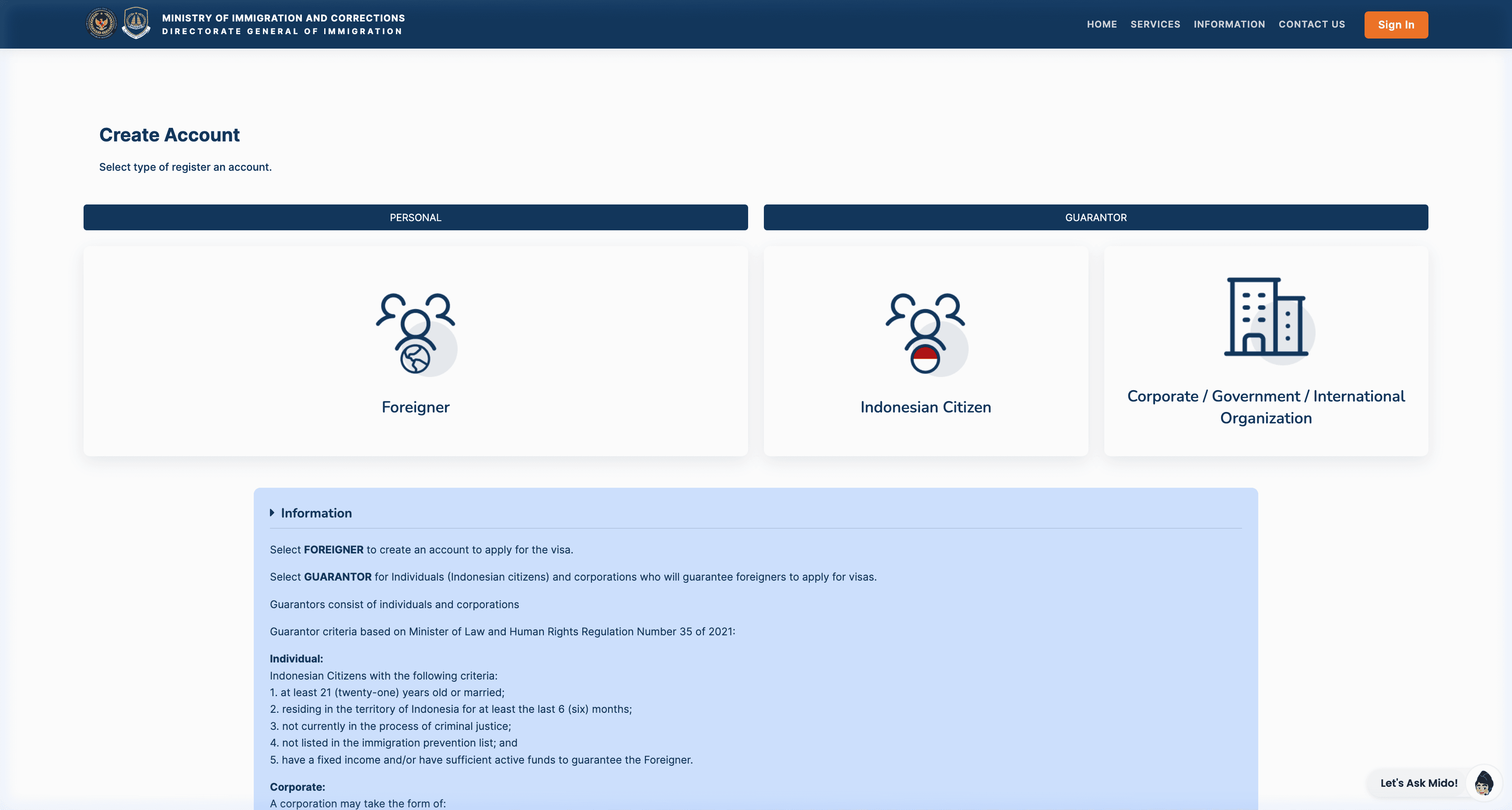 اختيار نوع الحساب (Foreigner)